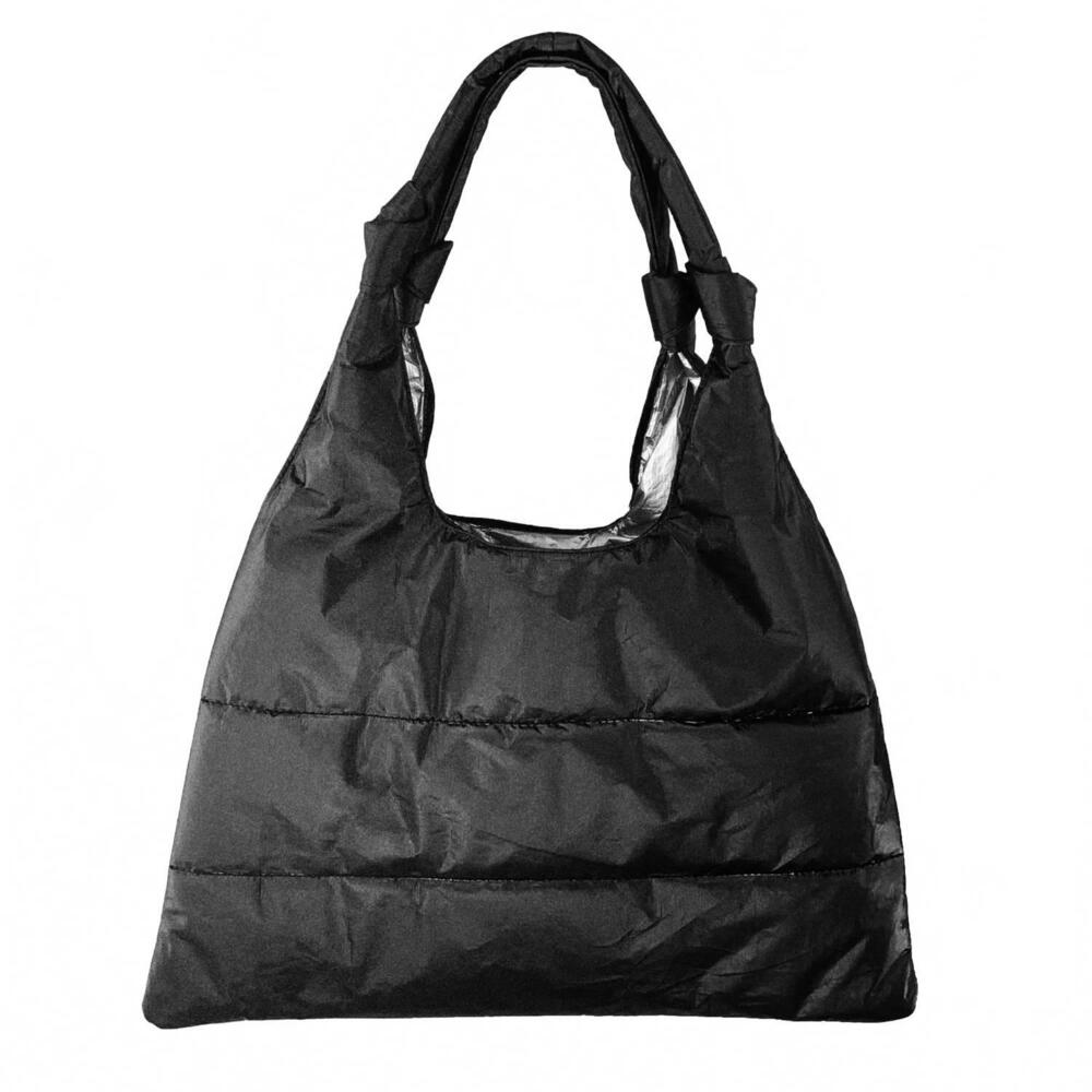 NEW HI LOVE women's love me knot puffer purse tote in shimmer black